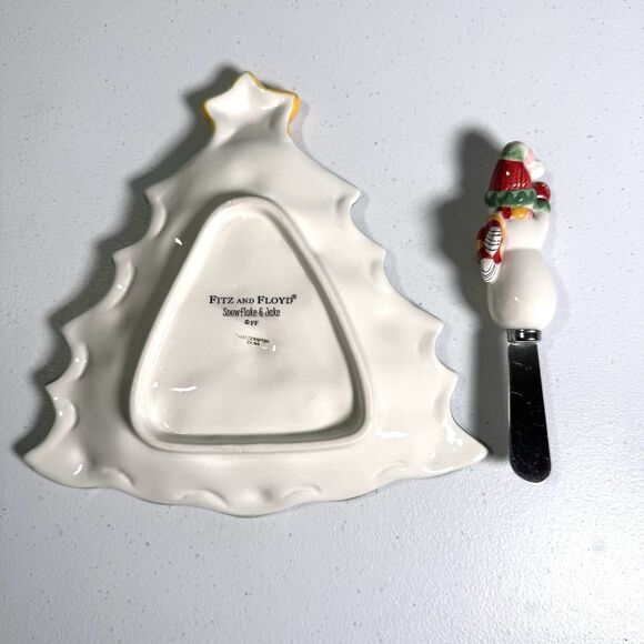 Fitz And Floyd Snowflake & Jake Christmas Tree Snack Plate with Spreader holiday - Picture 4 of 9